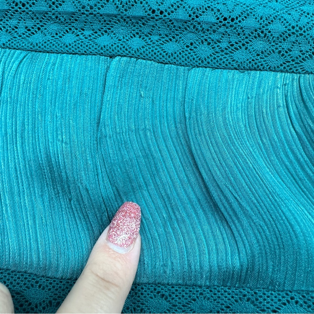 Sundance Adore Moi Long Sleeve Midi Dress Medium Pacific Teal Tiered Sheer Boho - Picture 8 of 12